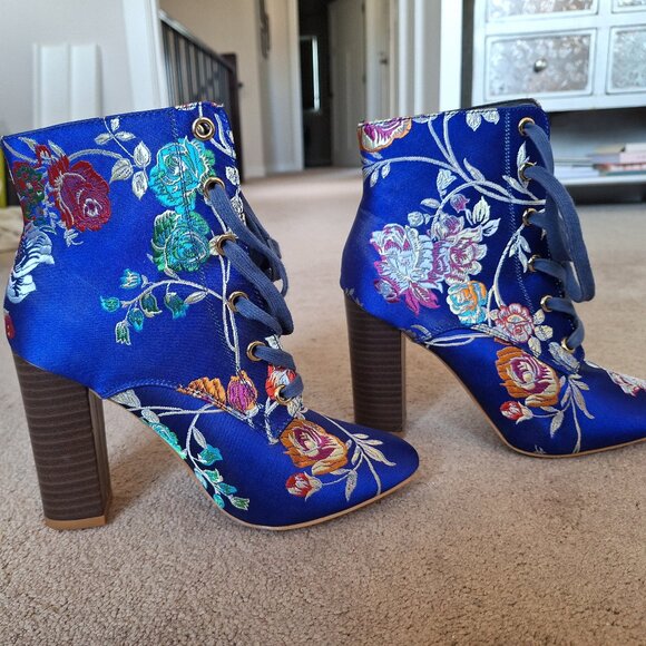 Blue heeled Satin Boots - Picture 1 of 4